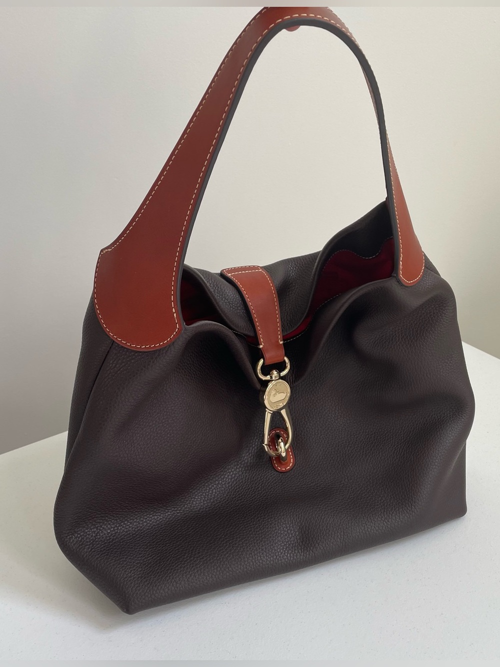NEW Dooney & Bourke Pebble Grain Logo Lock Shoulder Bag Elephant $438 Wallet Key